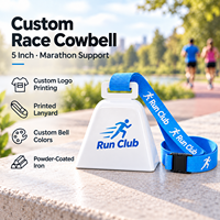 Cloche de supporter personnalisée de 5 pouces en fer avec logo et cordon imprimé UV, couleur personnalisée, revêtement poudré, pour événements de course de marathon