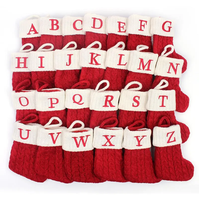 2022 Red Christmas Stockings Exquisite Wool Knitted Christmas Letters Embroidery Stockings Candy Gift Bag
