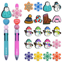 Perles colorées d'hiver style dessin animé, perles en PVC souple double face, perles lâches DIY, accessoires de perles focales bonhomme de neige et flocon de neige