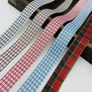 Nastri regalo in filo di cotone con bordo in filo di lana, fiocco rosso a quadri in lana, personalizza il nastro metallico di natale - Product Image 1