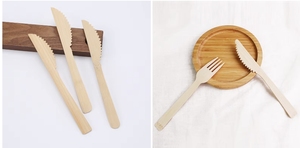 100% Cuchara de madera natural Desechable Grado alimenticio Premium Bambú Tenedores Cucharas Cuchillos - Product Image 2