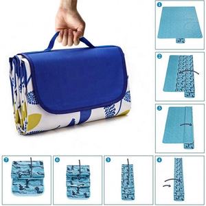 Green Foldable Picnic Camping <b>Blanket</b> Lightweight Durable Sand Proof Wipeable Waterproof Polyester PVC Beach Mat Tote <b>Outdoor</b> - Product Image 6