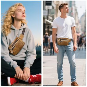 Sac banane bandoulière en cuir pleine fleur véritable avec fermetures éclair de qualité industrielle et sangle réglable - Product Image 6