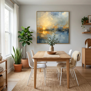 Blue and <b>Gold</b> Abstract Painting Handmade Oil Painting on Canvas Large Wall Art Soft Neutral Oil Painting Home Hotel Decor - Product Image 3