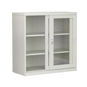 Armoire de classement en acier basse et compacte avec <span class=keywords><strong>porte</strong></span> <span class=keywords><strong>coulissante</strong></span> en verre, <span class=keywords><strong>meuble</strong></span> de rangement métallique pour <span class=keywords><strong>bureau</strong></span> avec serrure - Product Image 1