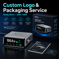 Station de charge de bureau 100W en gros, chargeur rapide GaN 5 ports USB-C avec affichage intelligent, chargeur multi-ports pour téléphones et tablettes