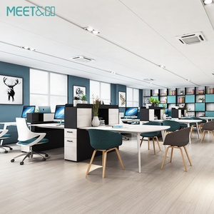 Système de bureaux modulaires modernes en bois, postes de travail serpentin pour centres d'appels, mobilier de style panneau - Product Image 1