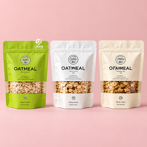 Eco Friendly Kraft Paper Oatmeal Packaging <b>Bags</b> with Clear Window, Custom Logo Resealable Stand Up Pouches for Nuts and Granola - Product Image 1
