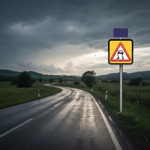 Señal de Advertencia Solar 'Camino Escorregiento' 60x60 cm, Gel Altamente Reflectante, Batería de 12V, LED de 5mm, 11800-32 FL Ileritraffic - Product Image 3