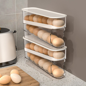 Egg <b>Storage</b> <b>Box</b> 4 Tier Transparent <b>With</b> Flip Top <b>Lid</b> Fresh Keeping Refrigerator Rack For Kitchen Use - Product Image 1
