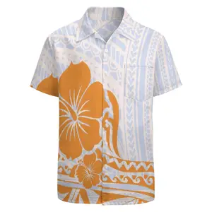 Camicia hawaiana di vendita calda da uomo polinesiana Design tribale camicie con stampa ibisco stampa camicia personalizzata 1 MOQ