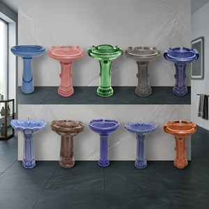 Lavabo de Pedestal de cerámica rústica de calidad Superior, lavabo resistente a las manchas, juego de baño para Hospital Villa Direct India - Product Image 6