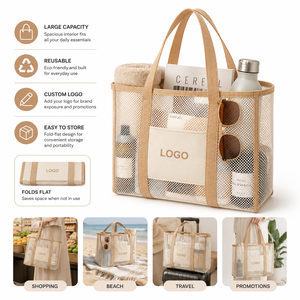 Sac fourre-tout en maille naturelle avec logo personnalisé, respirant, séchage rapide, facile à nettoyer, spacieux, pratique, multi-usages, plage, gym, courses - Product Image 1