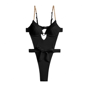 Traje de Baño Monokini OUTPACE de Una Pieza para Niñas, Bikini con Sujetador Push-up Personalizado y Estampado de Letras a Rayas, Directo de Fábrica - Product Image 1