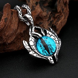 Yunnique – collier avec pendentif œil de Dragon en acier inoxydable pour hommes, bijoux à la mode, chaîne à breloques en cristal bleu, 60cm, design asymétrique - Product Image 1