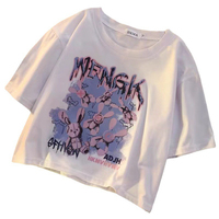 T-shirt court décontracté pour femme, 100 % coton tricoté, col rond, respirant, écologique, impression numérique en gros