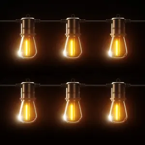 Senar LED Tenaga Surya S14 Lampu Dekorasi Luar Ruangan, Lampu Pencahayaan Liburan Teras Taman Antik Tahan Air
