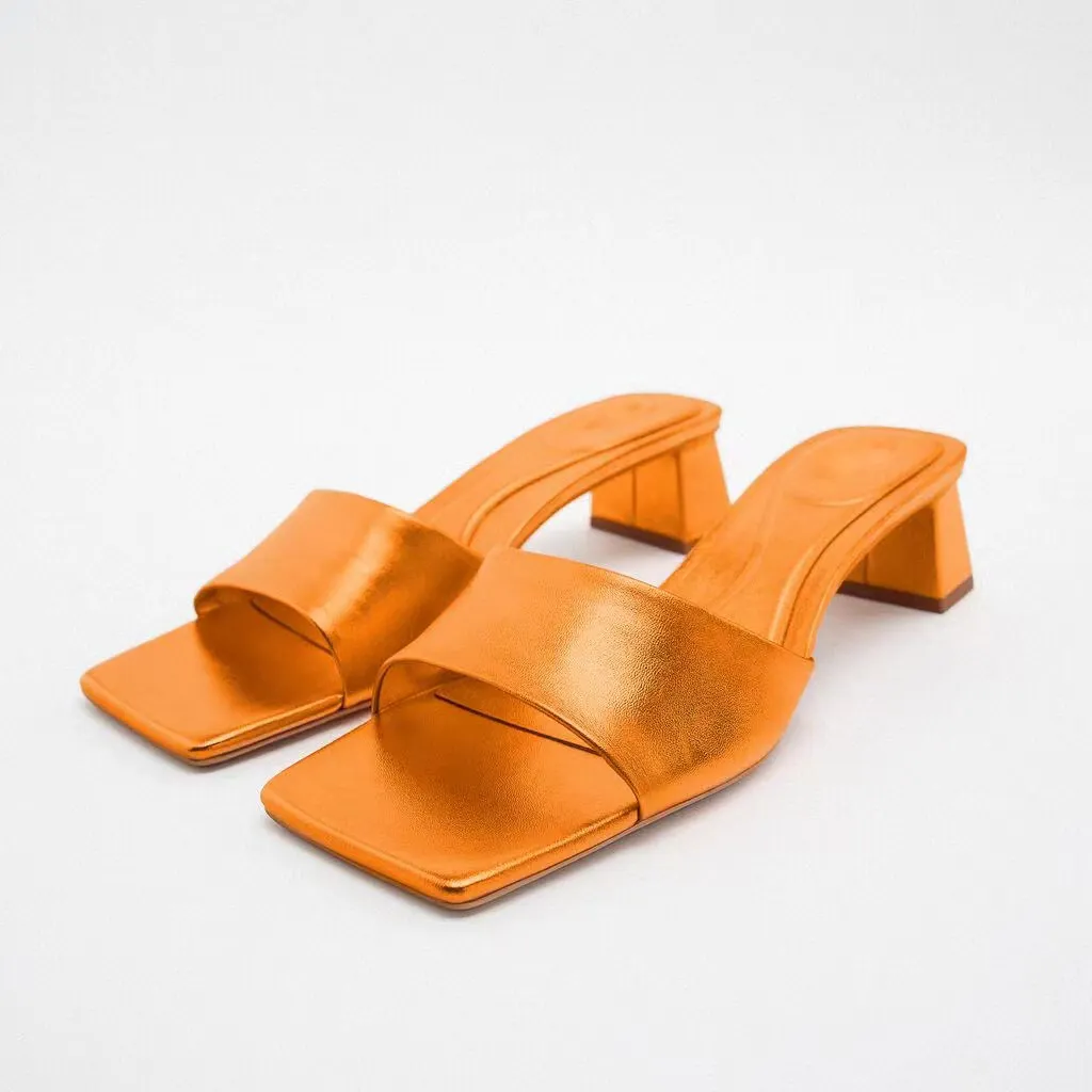 Summer new women's shoes orange French low heel sandals sandals