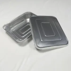 323*266*64mm 3500ml Disposable Food Grade Oven Safe Aluminum Foil Food Container With Plastic Lid Food Take Out Foil Tray