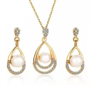 Longway Gold jewelry set latest design imitated pearl beads necklace earring jewelry set