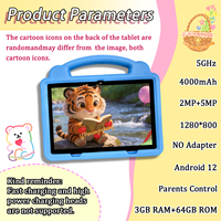 Tablet Android 12 Baru 10.1 Inci untuk Anak-anak 3GB+64GB MTK Octa Core Baterai 4000MAH Wi-Fi IPS 1280x800