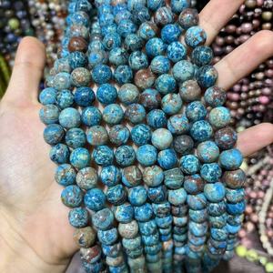Cuentas Sueltas <span class=keywords><strong>de</strong></span> <span class=keywords><strong>Jaspe</strong></span> Azul Otoñal, Ágata Azul Encaje, Lapislázuli Redondo, Acabado Mate Natural para la Elaboración <span class=keywords><strong>de</strong></span> Joyas - Product Image 3