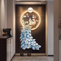 Décoration d'intérieur lumière LED luxe photo Art mural verre acrylique moderne cristal porcelaine peinture sur verre paon