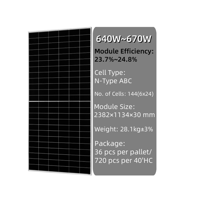 AIKO N-Type ABC Half Cell Solar Panels 640W-670W TUV Certified Glass Front BIPV Power Pallet Packed High Efficiency PV Module