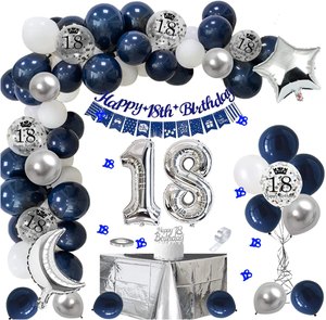 Arco <span class=keywords><strong>de</strong></span> guirnalda <span class=keywords><strong>de</strong></span> globos metálicos plateados azul marino con adornos para pasteles, manteles para decoración <span class=keywords><strong>de</strong></span> fiesta <span class=keywords><strong>de</strong></span> <span class=keywords><strong>cumpleaños</strong></span> <span class=keywords><strong>18</strong></span>, kit <span class=keywords><strong>de</strong></span> suministros - Product Image 1