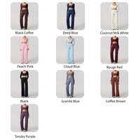 Ensemble de sport pour femmes, doux, pour la course et le fitness, comprenant un haut court à manches longues et dos ouvert et un pantalon taille haute à jambe large effet galbant fessier, idéal pour la gym