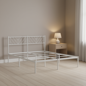 Base de Cama Metálica Blanca de Acero, Tamaño Completo, Rectangular, Minimalista, para Dormitorio - Product Image 2