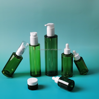 Ensemble de sérum pour le visage coréen en PETG de luxe, vert mat, lotion de soin du corps et des cheveux, avec étiquette et impression de logo