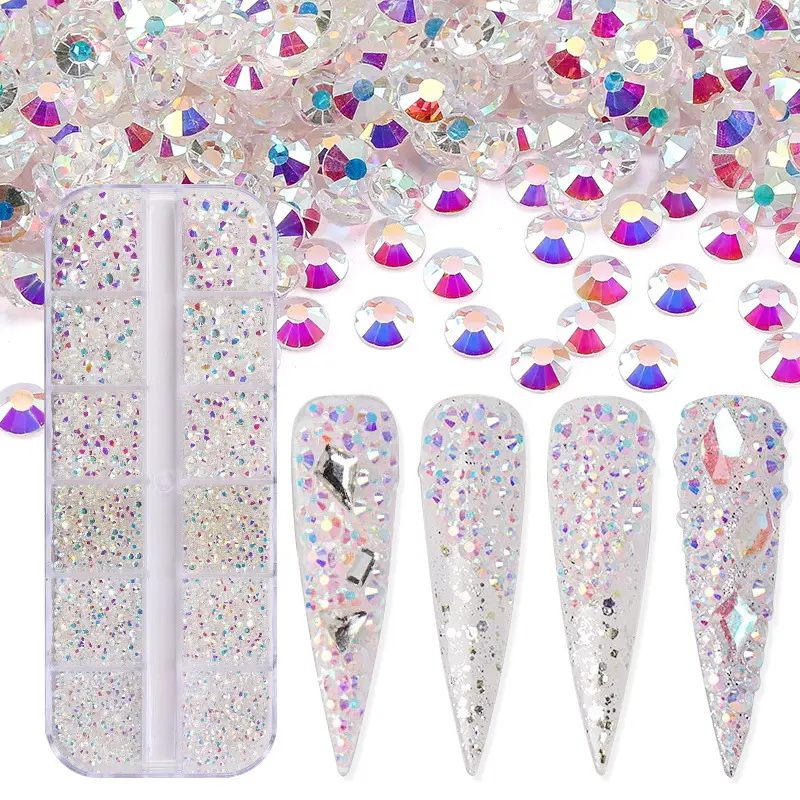 Haute Qualité Personnalisé Nail Art Décoration quantité minimale de commande Bas Lâche Strass Pierre En Forme De Paillettes pour Ongles