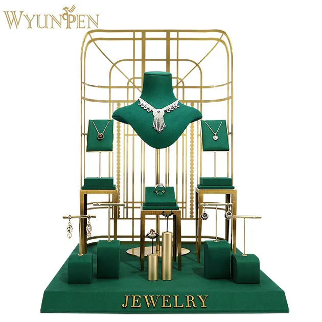 Custom MultiColour Jewelry Display Stand Microfiber Metal Showcase Jewellery Display Stand for Earring Studio Necklace Bracelet