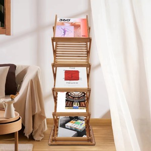 Expositor portátil y ligero para suelo; estante plegable de bambú de cinco niveles para revistas, ideal para oficinas y librerías. - Product Image 2