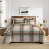 BORYARD Housse de lit à carreaux marron beige vert 3 pièces, taille Queen/King, best-seller d'exportation, ensemble de literie imprimé en microfibre avec 2 taies d'oreiller