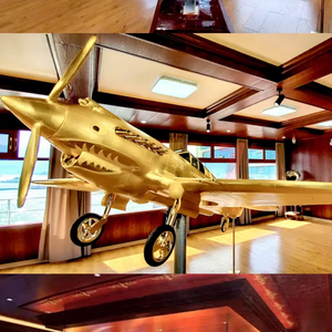 งานประติมากรรมเรซิ่นเครื่องบินขนาดใหญ่แบบกำหนดเอง รูปปั้นเครื่องบินไฟเบอร์กลาสสีทองสมจริงสำหรับจัดแสดง รุ่นต่างๆ งานฝีมือโลหะ - Product Image 5