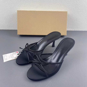 Women Elegant Black Mesh Bow Open Toe Stiletto Heel <b>Mules</b> <b>Backless</b> on Dress Sandals for Office Work Party Occasions - Product Image 3