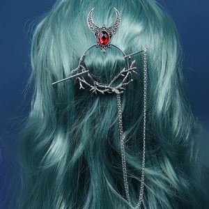 Exclusiva Horquilla para el Cabello con Diseño de Rama de Luna Creciente, Estilo Vikingo, con Pedrería, Adorno de Puntos Redondos y Gema de Cristal - Product Image 5