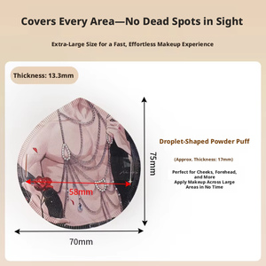 Borla de Maquillaje Ultra Suave y Gruesa de Algodón con <span class=keywords><strong>Forma</strong></span> de Gota, Estampado Floral y Cuentas, de Doble Uso, con Cinta Transparente - Product Image 4