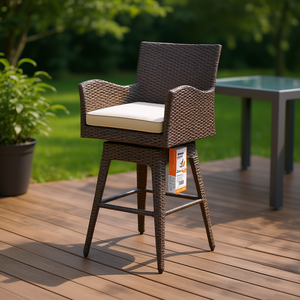 Taburete de bar moderno de mimbre con función giratoria para uso en exteriores - Product Image 2