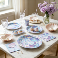 Nouvel ensemble de vaisselle de fête sirène pour anniversaire : serviettes, assiettes et gobelets en papier