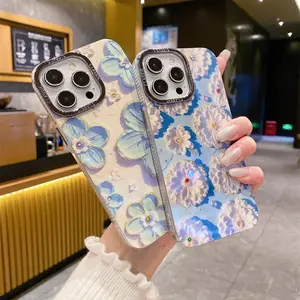 Cao Cấp Imd Hoa Màu Xanh Mô Hình Điện Thoại Trường Hợp Đối Với iPhone 15 14 13 12 11 Pro Max Bling Bóng Điện Thoại Di Động Vỏ