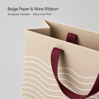 Sac de courses personnalisé en papier kraft biodégradable beige avec poignées en ruban gros-grain bordeaux pour bougies artisanales, vente en gros directe usine