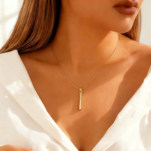 Premium 18K <b>Gold</b> Plated 304 Stainless Steel Striped Chain Pendant <b>Necklace</b> Waterproof Non Fading <b>Simple</b> Style for Daily Wear - Product Image 1