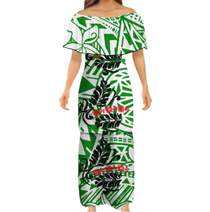 Samoan-vestidos con diseño de <span class=keywords><strong>tatuaje</strong></span> para <span class=keywords><strong>mujer</strong></span>, vestidos de un <span class=keywords><strong>hombro</strong></span>, estampado 3D <span class=keywords><strong>Tribal</strong></span> polinesiano, volantes, Puletasi de medio <span class=keywords><strong>hombro</strong></span> - Product Image 3