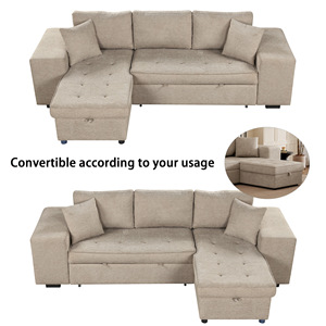 Modern L Shape 3 Seat Reversible Sectional Couch Pull Out Sleeper <b>Sofa</b> With Storage Chaise And 2 Stools For Living Room - Product Image 3