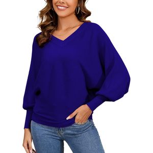 Pull décontracté pour femme à col en V oversize, manches longues, tricot épais, anti-boulochage, idéal pour l'automne - Product Image 1