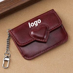 Promotion : Porte-cartes décontracté en PU pour filles, motif cœur, élégant et raffiné, avec logo personnalisé, vente en gros - Product Image 1