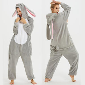 Mono de franela de conejito a juego familiar-Orejas 3D Sudadera con capucha encantadora Mono Pijama Footie Pijama Conejo - Product Image 1